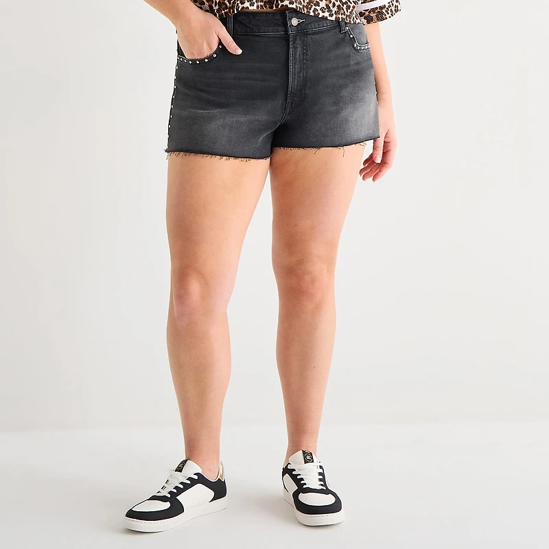 Arizona Womens 2 1/2" Low Rise Juniors Plus Denim Short