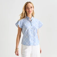 Liz Claiborne Womens Split Crew Neck Short Sleeve Blouse