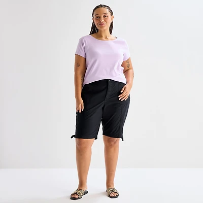 St. John's Bay Womens 12" Plus Adaptive Easy-on + Easy-off Cargo Bermuda Short