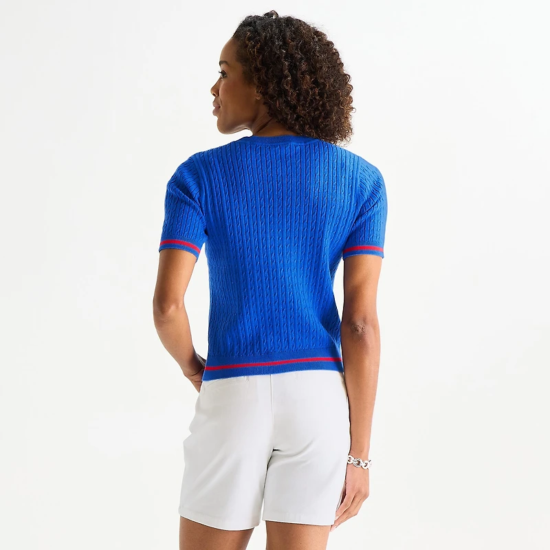 St. John's Bay Womens Crew Neck Short Sleeve Cable Knit Pullover Sweater