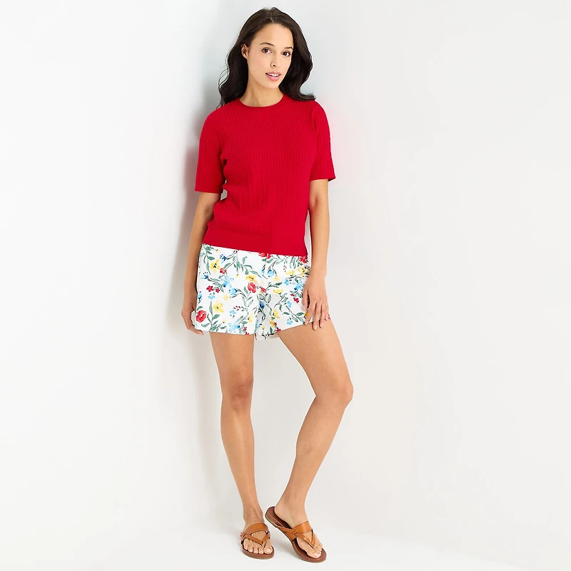 St. John's Bay Womens Crew Neck Short Sleeve Cable Knit Pullover Sweater