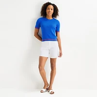 St. John's Bay Womens Crew Neck Short Sleeve Cable Knit Pullover Sweater