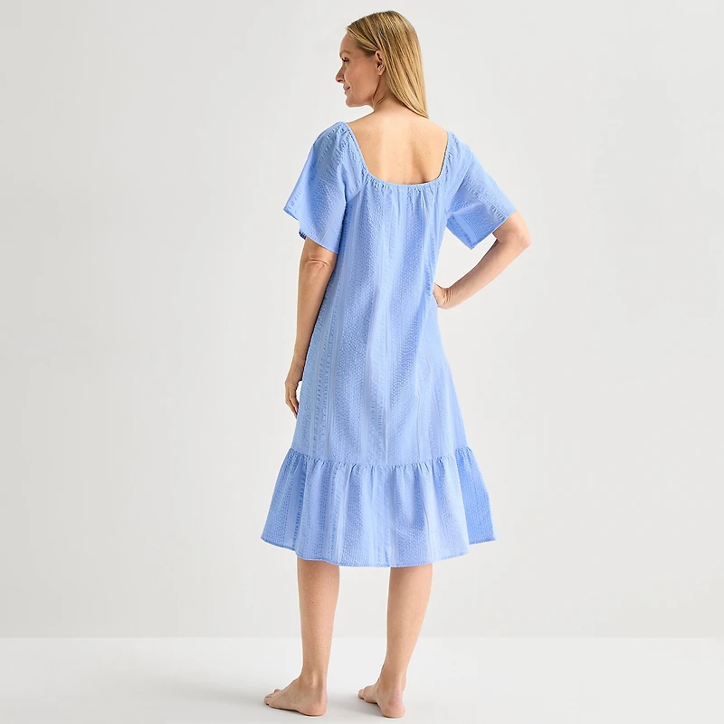 Liz Claiborne Womens Short Sleeve Square Neck Nightshirt
