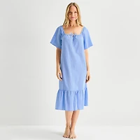 Liz Claiborne Womens Short Sleeve Square Neck Nightshirt