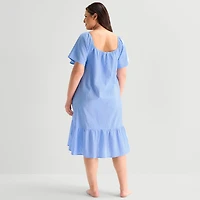 Liz Claiborne Womens Plus Short Sleeve Square Neck Nightshirt
