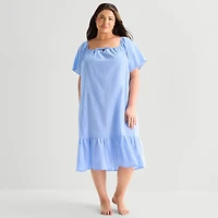 Liz Claiborne Womens Plus Short Sleeve Square Neck Nightshirt