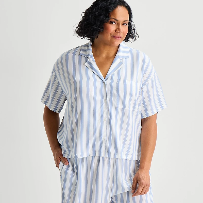 Liz Claiborne Cool and Calm Womens Short Sleeve 2-pc. Plus Pajama Set