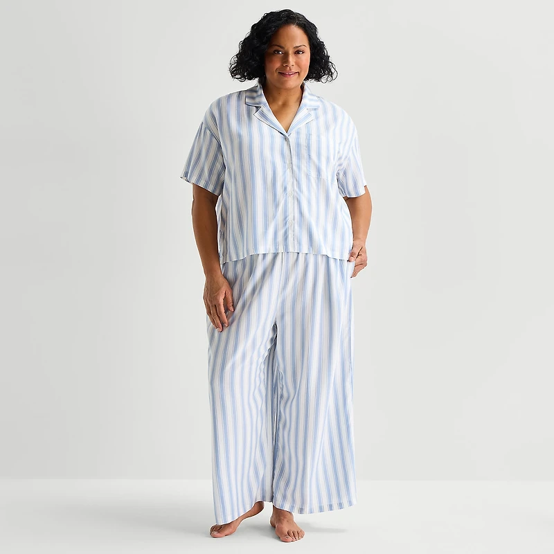 Liz Claiborne Cool and Calm Womens Short Sleeve 2-pc. Plus Pajama Set