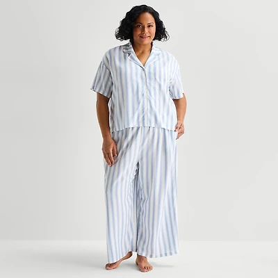 Liz Claiborne Cool and Calm Womens Short Sleeve 2-pc. Plus Pajama Set