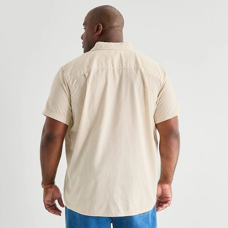 mutual weave Mens Easy-on + Easy-off Short Sleeve Regular Fit Button-Down Shirt