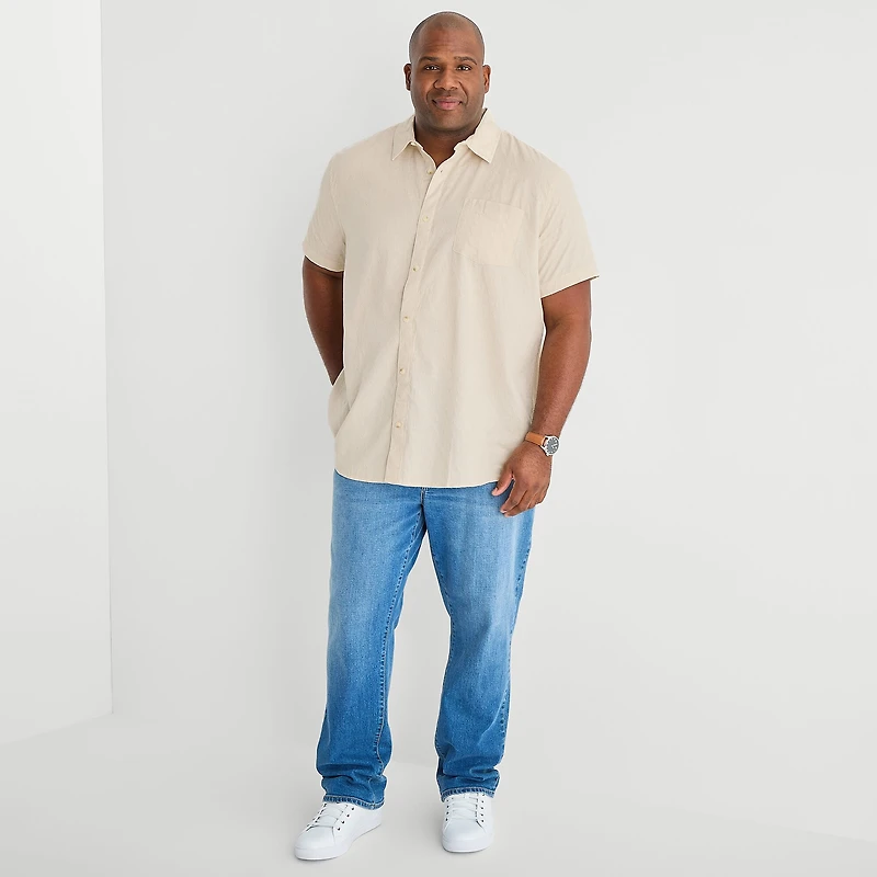 mutual weave Mens Easy-on + Easy-off Short Sleeve Regular Fit Button-Down Shirt
