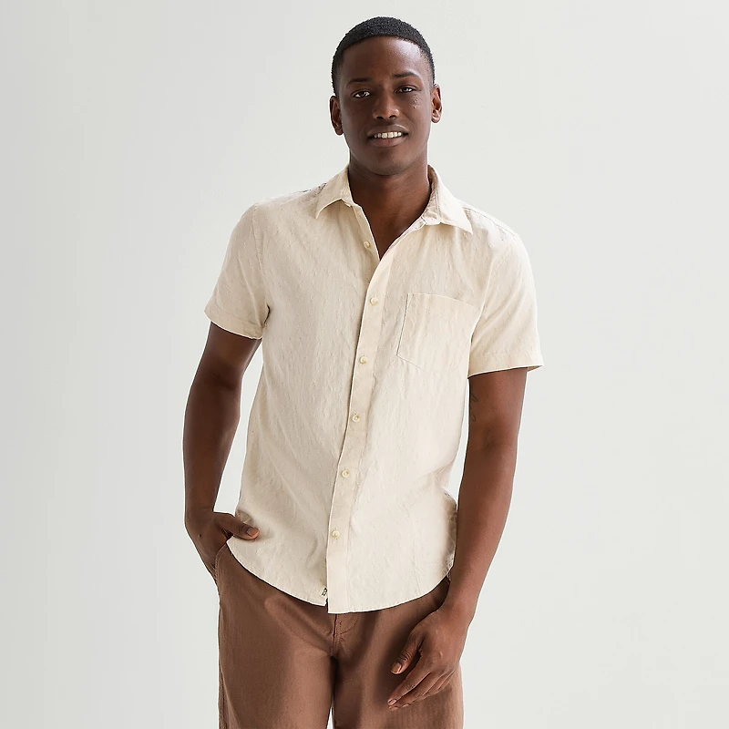 mutual weave Mens Easy-on + Easy-off Short Sleeve Classic Fit Button-Down Shirt