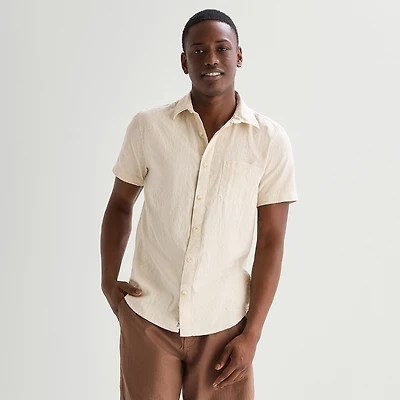 mutual weave Mens Easy-on + Easy-off Short Sleeve Classic Fit Button-Down Shirt