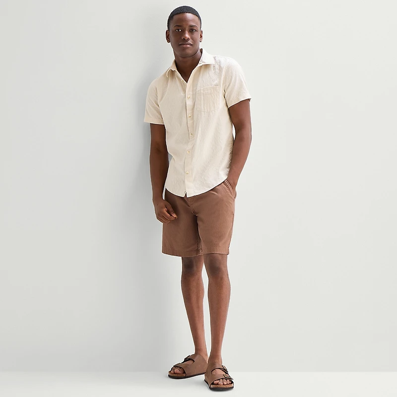 mutual weave Mens Easy-on + Easy-off Short Sleeve Classic Fit Button-Down Shirt