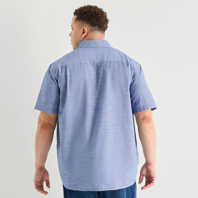St. John's Bay Slub Mens Short Sleeve Classic Fit Big and Tall Button-Down Shirt