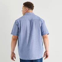 St. John's Bay Slub Mens Short Sleeve Classic Fit Big and Tall Button-Down Shirt