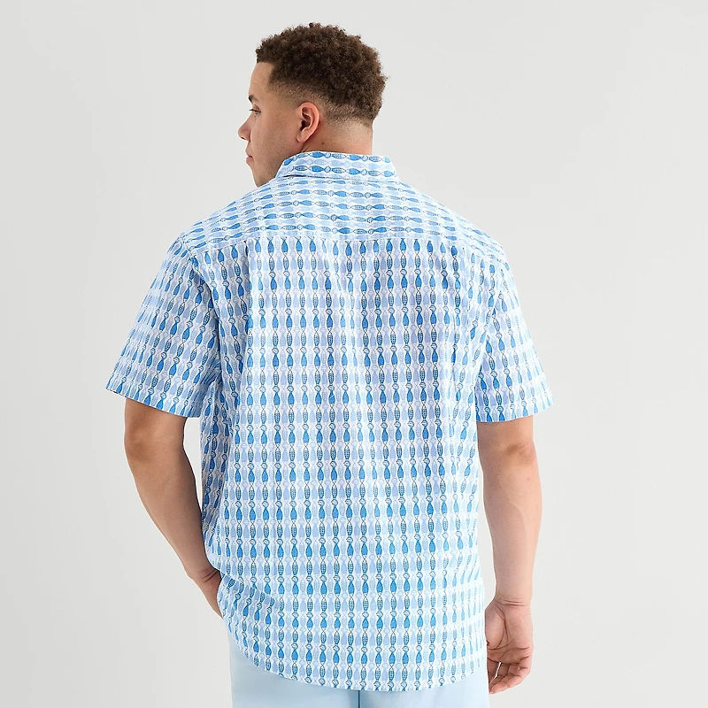 St. John's Bay Chambray Mens Short Sleeve Classic Fit Big and Tall Button-Down Shirt