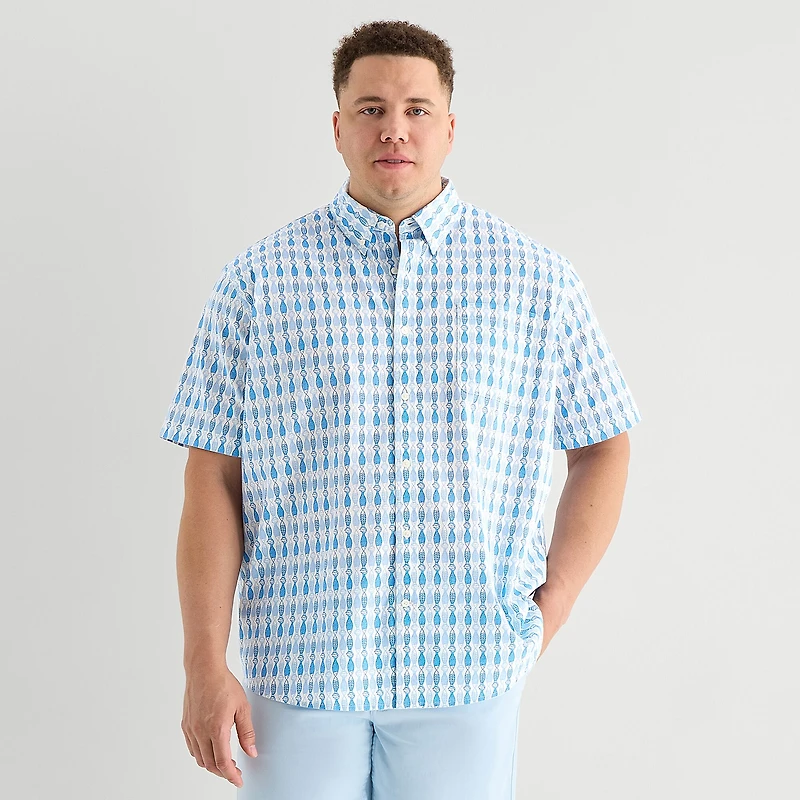 St. John's Bay Chambray Mens Short Sleeve Classic Fit Big and Tall Button-Down Shirt