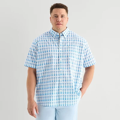St. John's Bay Chambray Mens Short Sleeve Classic Fit Big and Tall Button-Down Shirt