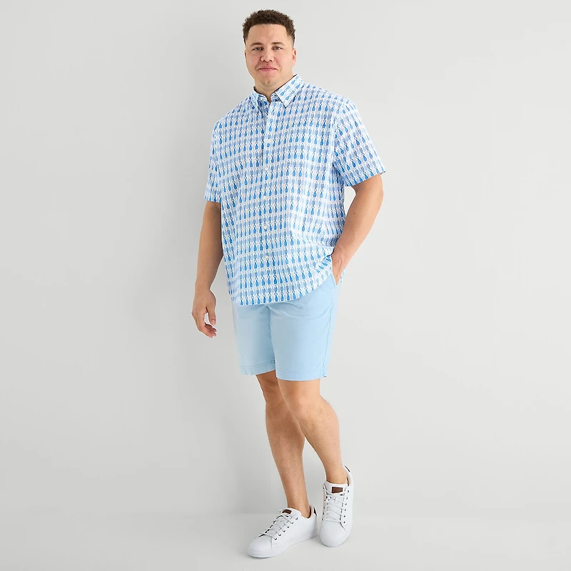 St. John's Bay Chambray Mens Short Sleeve Classic Fit Big and Tall Button-Down Shirt