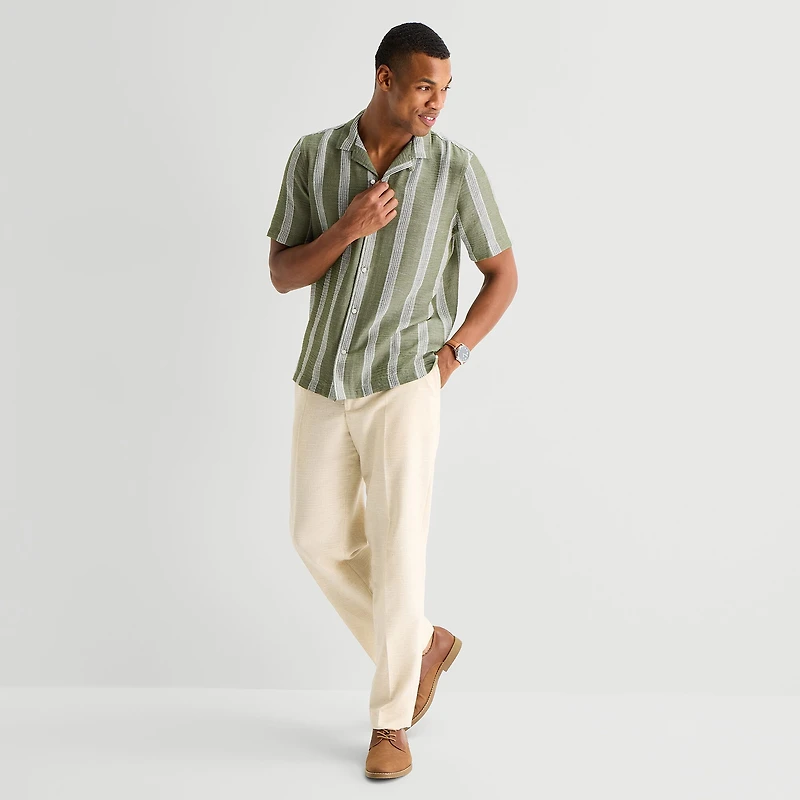 J. Ferrar Stripe Mens Short Sleeve Camp Shirt