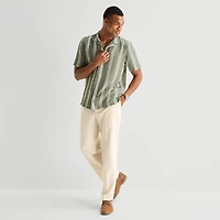 J. Ferrar Stripe Mens Short Sleeve Camp Shirt