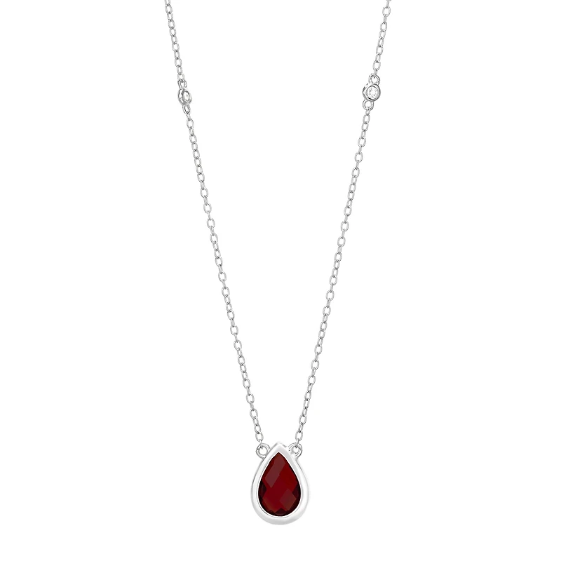 Womens Genuine Red Garnet Sterling Silver 18 Inch Pendant Necklace