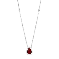 Womens Genuine Red Garnet Sterling Silver 18 Inch Pendant Necklace