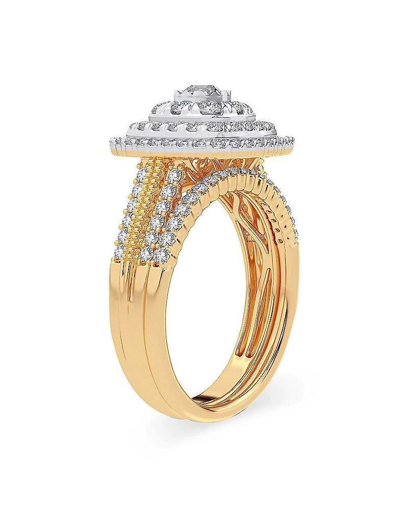 1 CT. T.W. Natural Diamond Cushion Side Stone Halo Engagement Ring 10K or 14K Gold