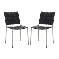 Wesson Leather Basket Woven Dining Chair - Set of 2