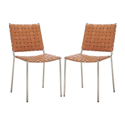 Wesson Leather Basket Woven Dining Chair - Set of 2