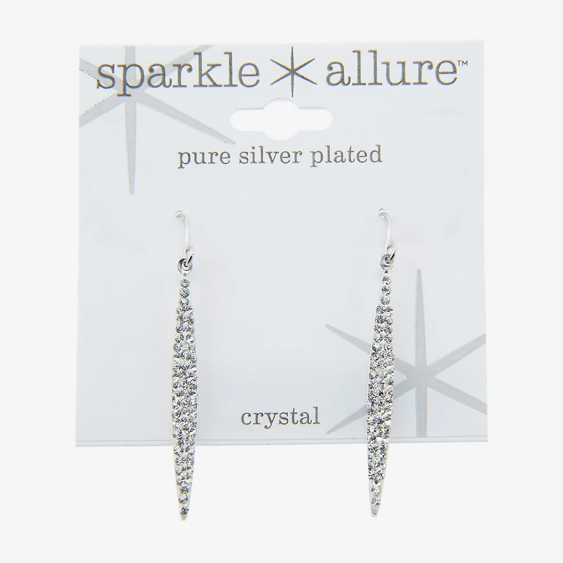 Sparkle Allure Womens Crystal Pure Silver Over Brass Oblong Drop Earrings