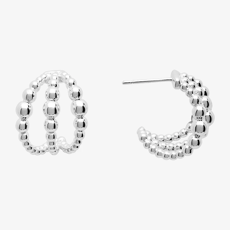Silver Reflections Pure Silver Over Brass Hoop Earrings