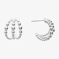 Silver Reflections Pure Silver Over Brass Hoop Earrings