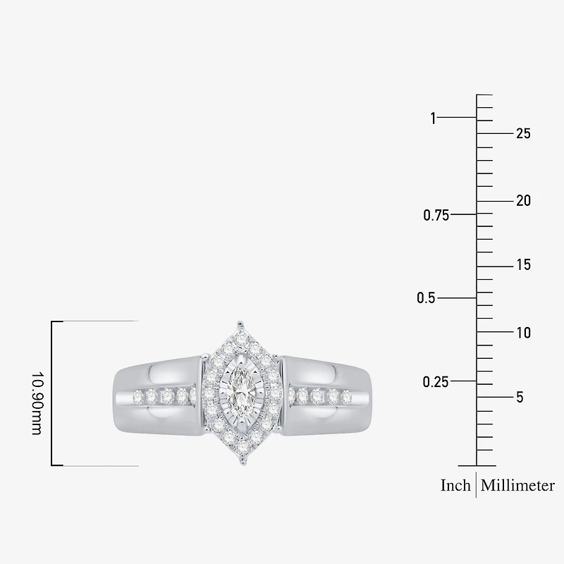 Unisex Adult 3/8 CT. T.W. Natural White Diamond 10K Gold Marquise Halo Side Stone Ring Set