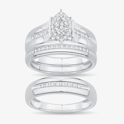 Unisex Adult 3/8 CT. T.W. Natural White Diamond 10K Gold Marquise Halo Side Stone Ring Set