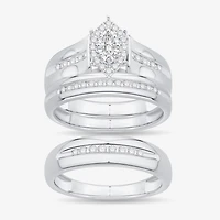 Unisex Adult 3/8 CT. T.W. Natural White Diamond 10K Gold Marquise Halo Side Stone Ring Set