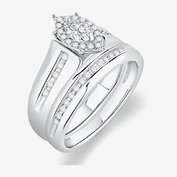 Unisex Adult 3/8 CT. T.W. Natural White Diamond 10K Gold Marquise Halo Side Stone Ring Set