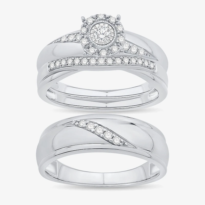 Unisex Adult 1/3 CT. T.W. Natural White Diamond 10K Gold Round Halo Side Stone Ring Set