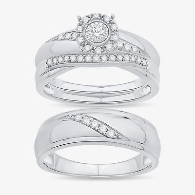Unisex Adult 1/3 CT. T.W. Natural White Diamond 10K Gold Round Halo Side Stone Ring Set
