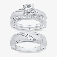 Unisex Adult 1/3 CT. T.W. Natural White Diamond 10K Gold Round Halo Side Stone Ring Set