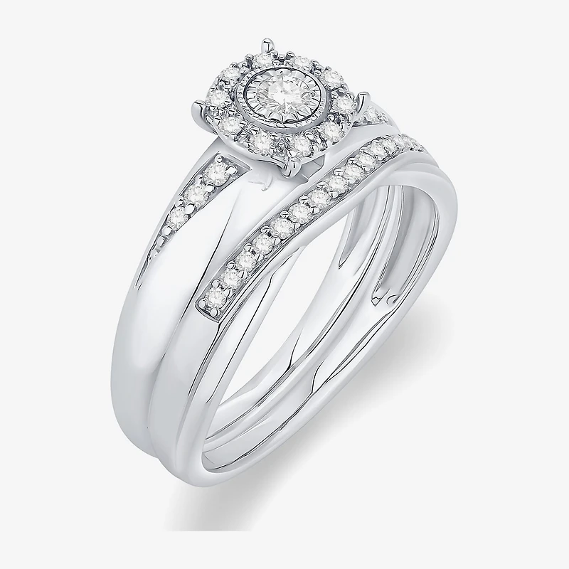 Unisex Adult 1/3 CT. T.W. Natural White Diamond 10K Gold Round Halo Side Stone Ring Set