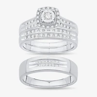 Unisex Adult 1/2 CT. T.W. Natural White Diamond 10K Gold Cushion Halo Side Stone Ring Set
