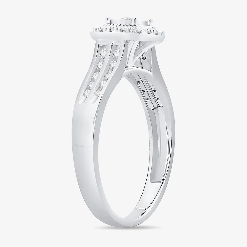 Unisex Adult 1/2 CT. T.W. Natural White Diamond 10K Gold Cushion Halo Side Stone Ring Set