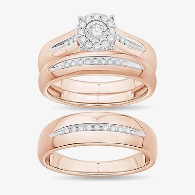 Unisex Adult 1/3 CT. T.W. Natural White Diamond 10K Gold Round Halo Side Stone Ring Set