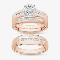 Unisex Adult 1/3 CT. T.W. Natural White Diamond 10K Gold Round Halo Side Stone Ring Set