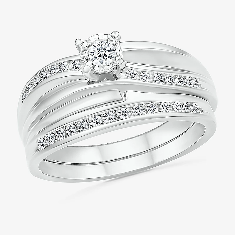 4.40mm Unisex Adult 1/3 CT. T.W. Natural White Diamond 10K Gold Round Side Stone Wedding Ring Set