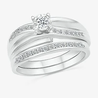 4.40mm Unisex Adult 1/3 CT. T.W. Natural White Diamond 10K Gold Round Side Stone Wedding Ring Set