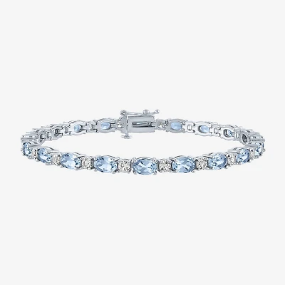 Gemstone Sterling Silver Oval 7.5 Inch Tennis Bracelet