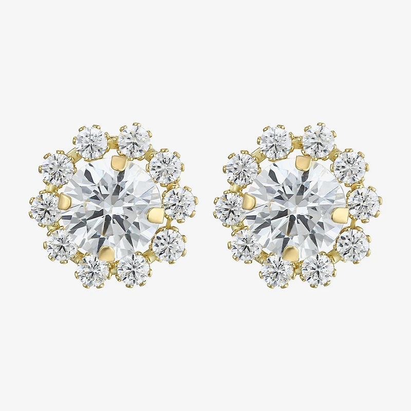 Cluster Flower Cubic Zirconia Stud Earrings 14K Gold
